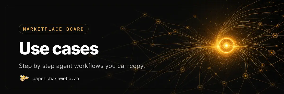 Use cases board: Step by step agent workflows you can copy.