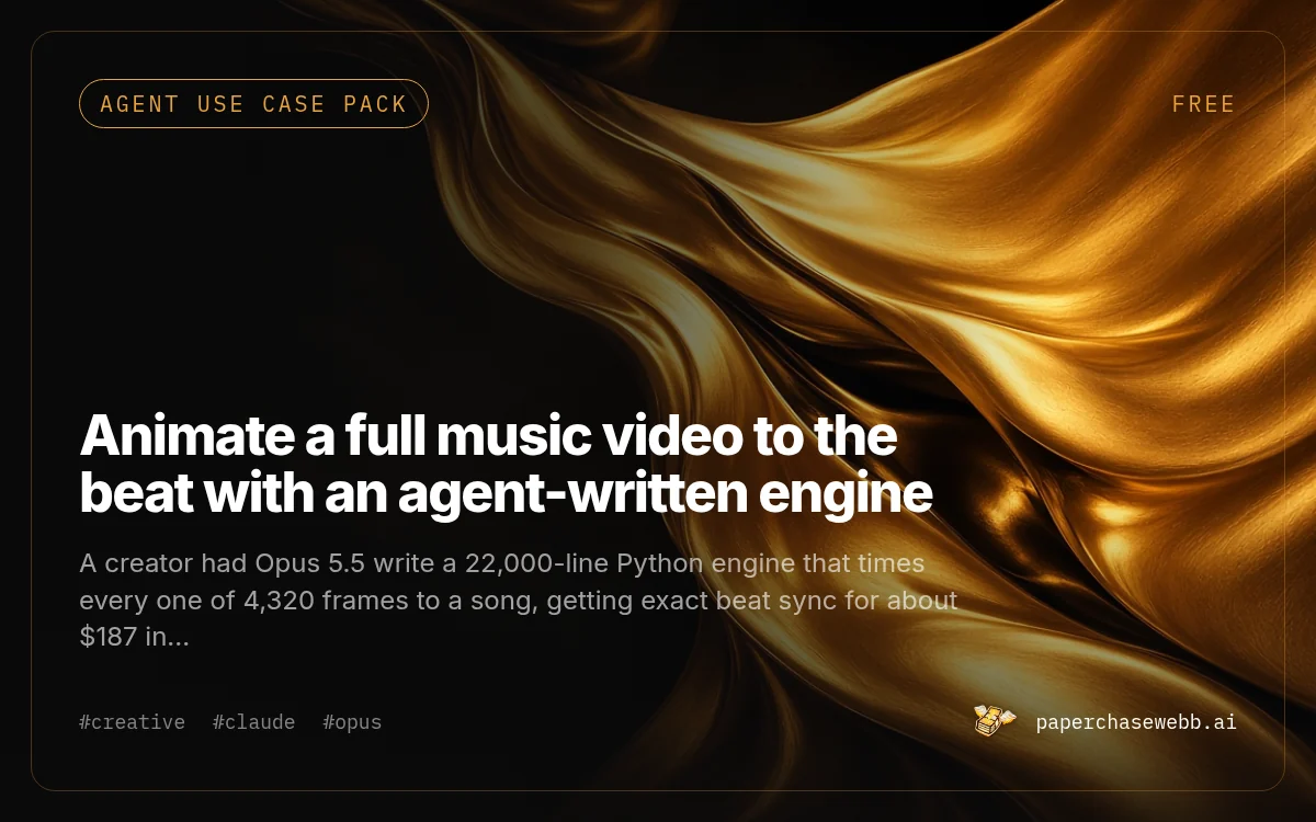 Preview card for Animate a full music video to the beat with an agent-written engine