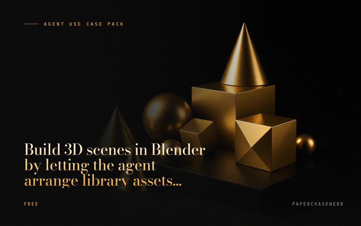Preview card for Build 3D scenes in Blender by letting the agent arrange library assets, not model them