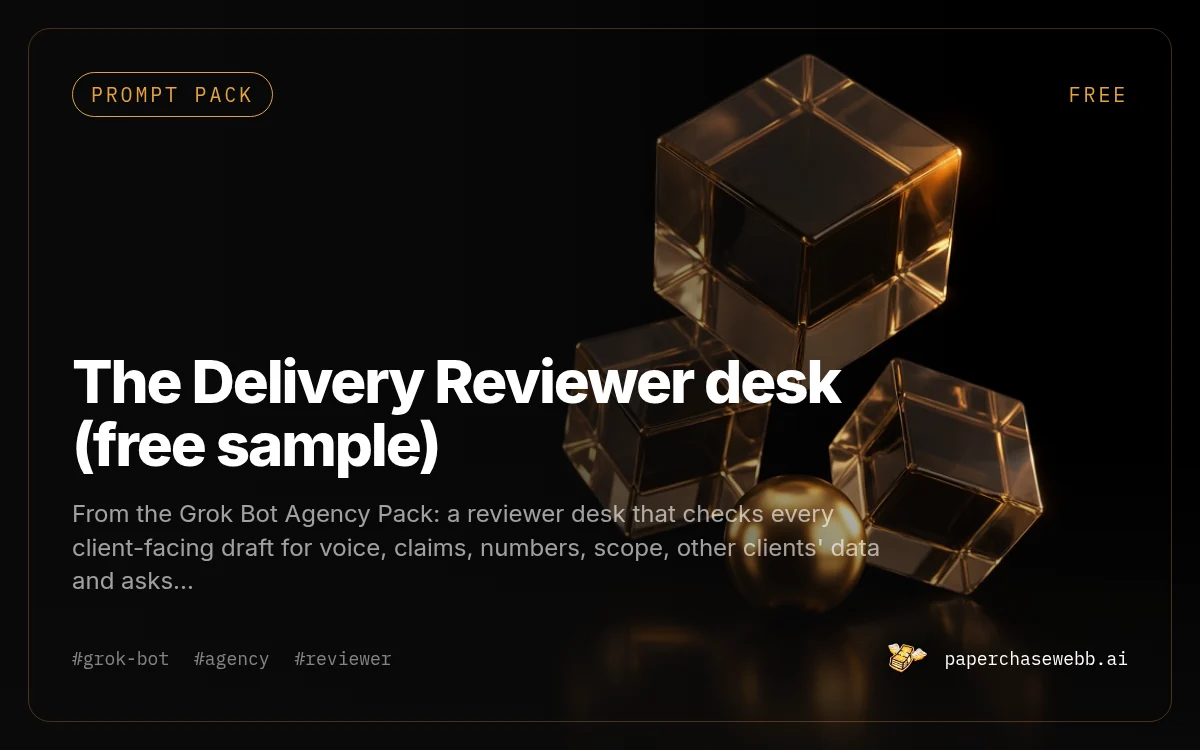 Preview card for The Delivery Reviewer desk (free sample)