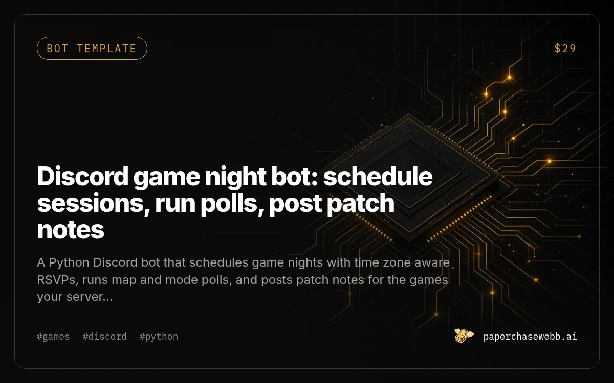 Preview card for Discord game night bot