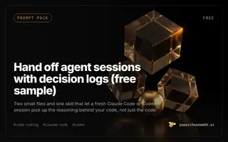 Preview card for Hand off agent sessions with decision logs (free sample)