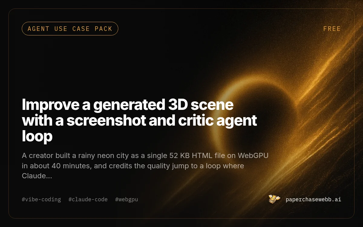 Preview card for Improve a generated 3D scene with a screenshot and critic agent loop