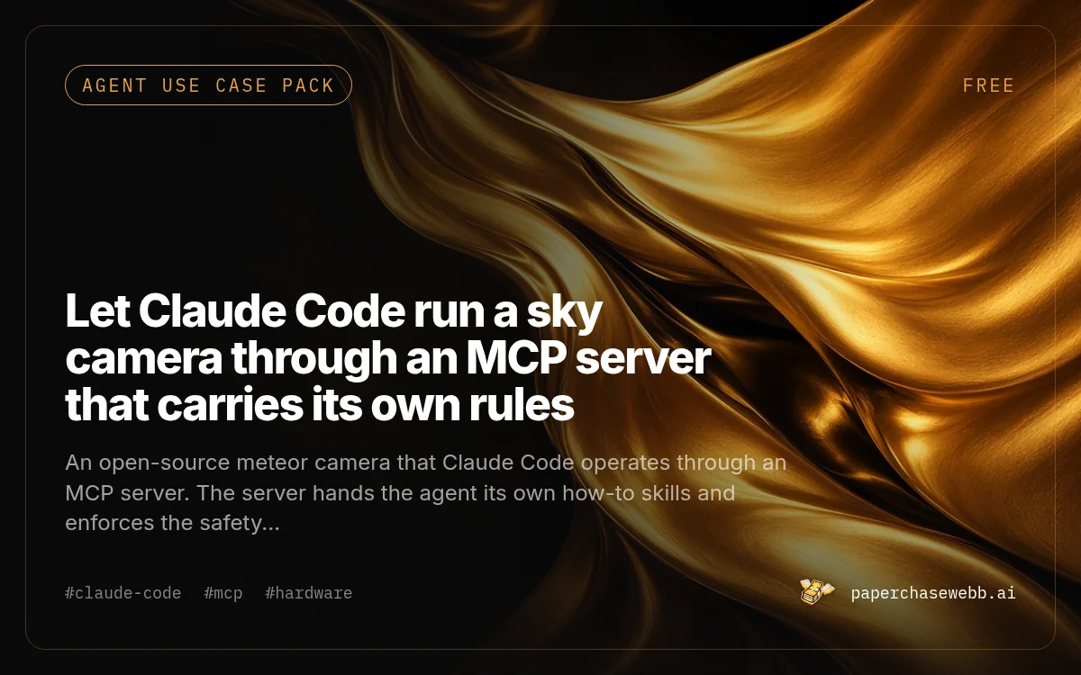 Preview card for Let Claude Code run a sky camera through an MCP server that carries its own rules