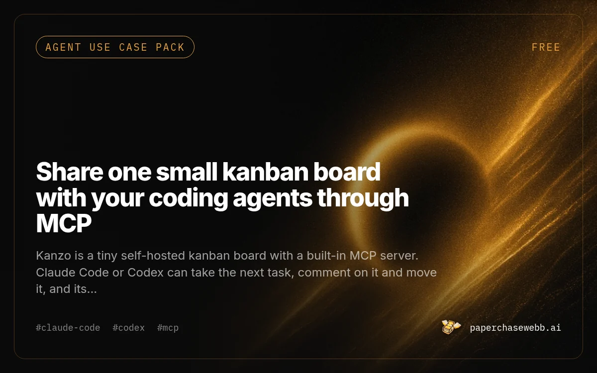Preview card for Share one small kanban board with your coding agents through MCP