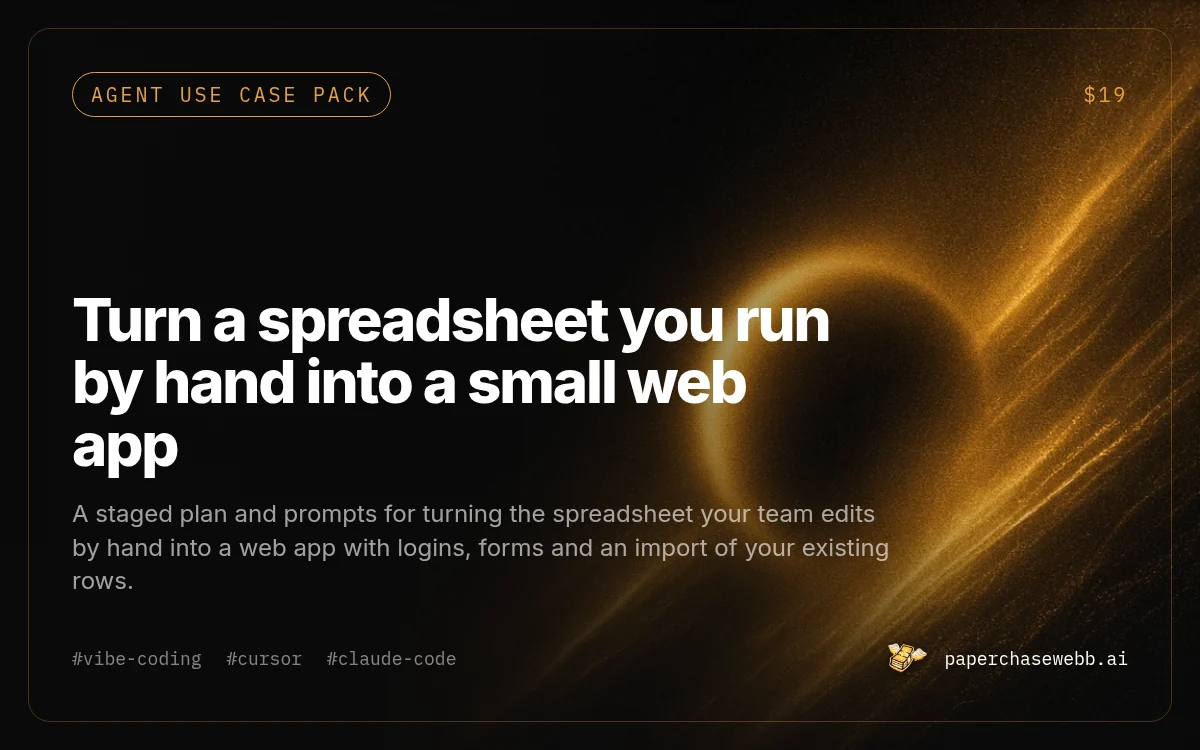 Preview card for Turn a spreadsheet you run by hand into a small web app