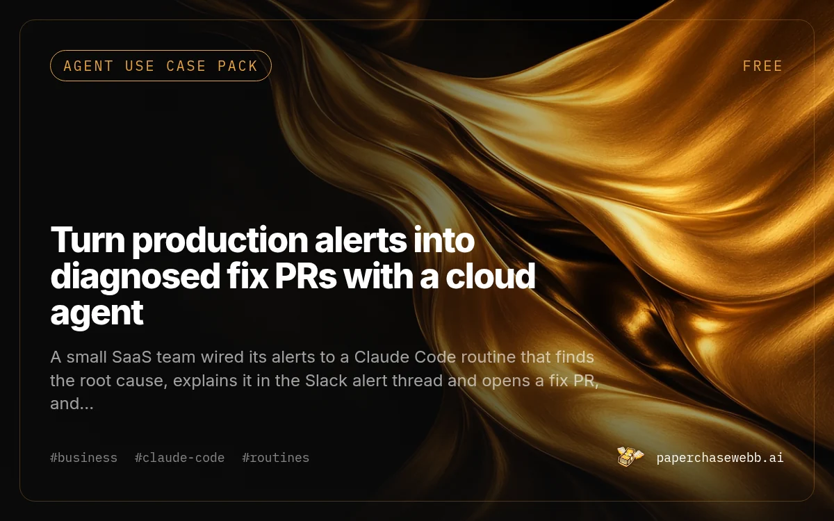Preview card for Turn production alerts into diagnosed fix PRs with a cloud agent