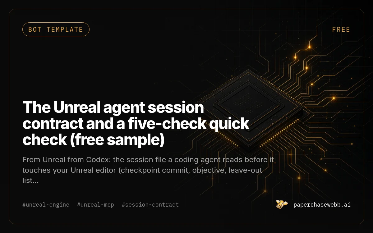 Preview card for The Unreal agent session contract and a five-check quick check (free sample)